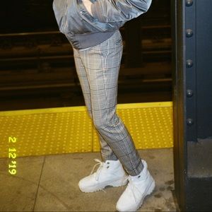 Bershka Plaid Slim-Fit Trousers